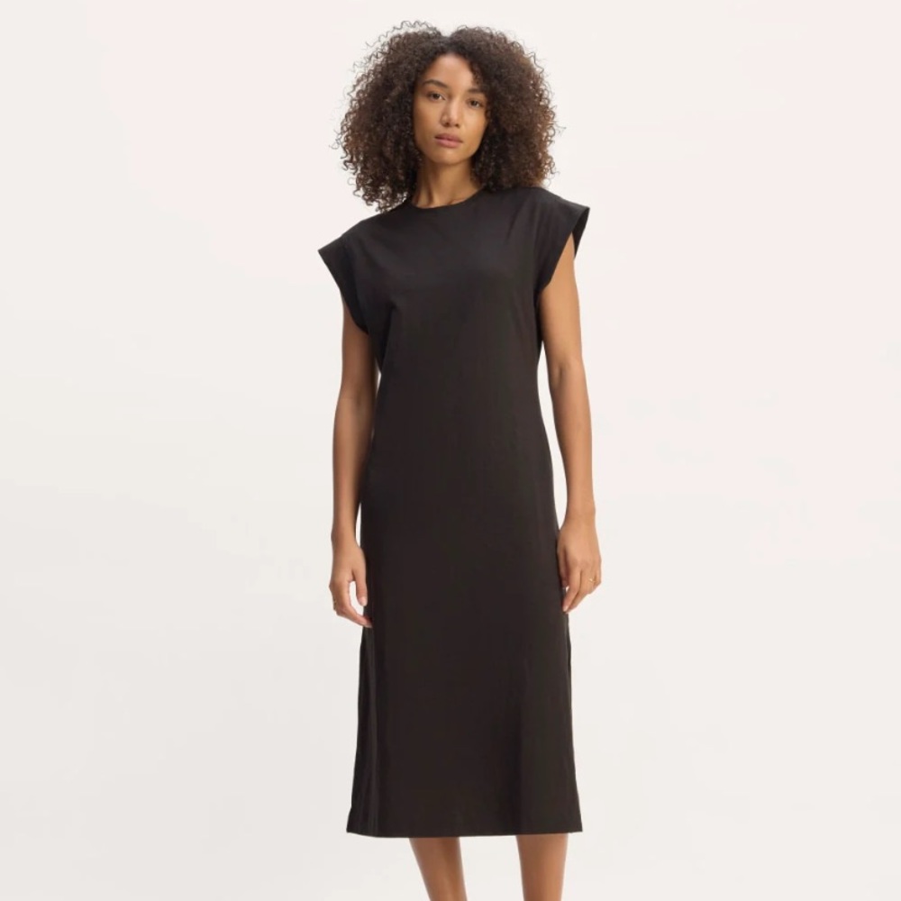 Everlane Black Midi Dress with Cap Sleeves